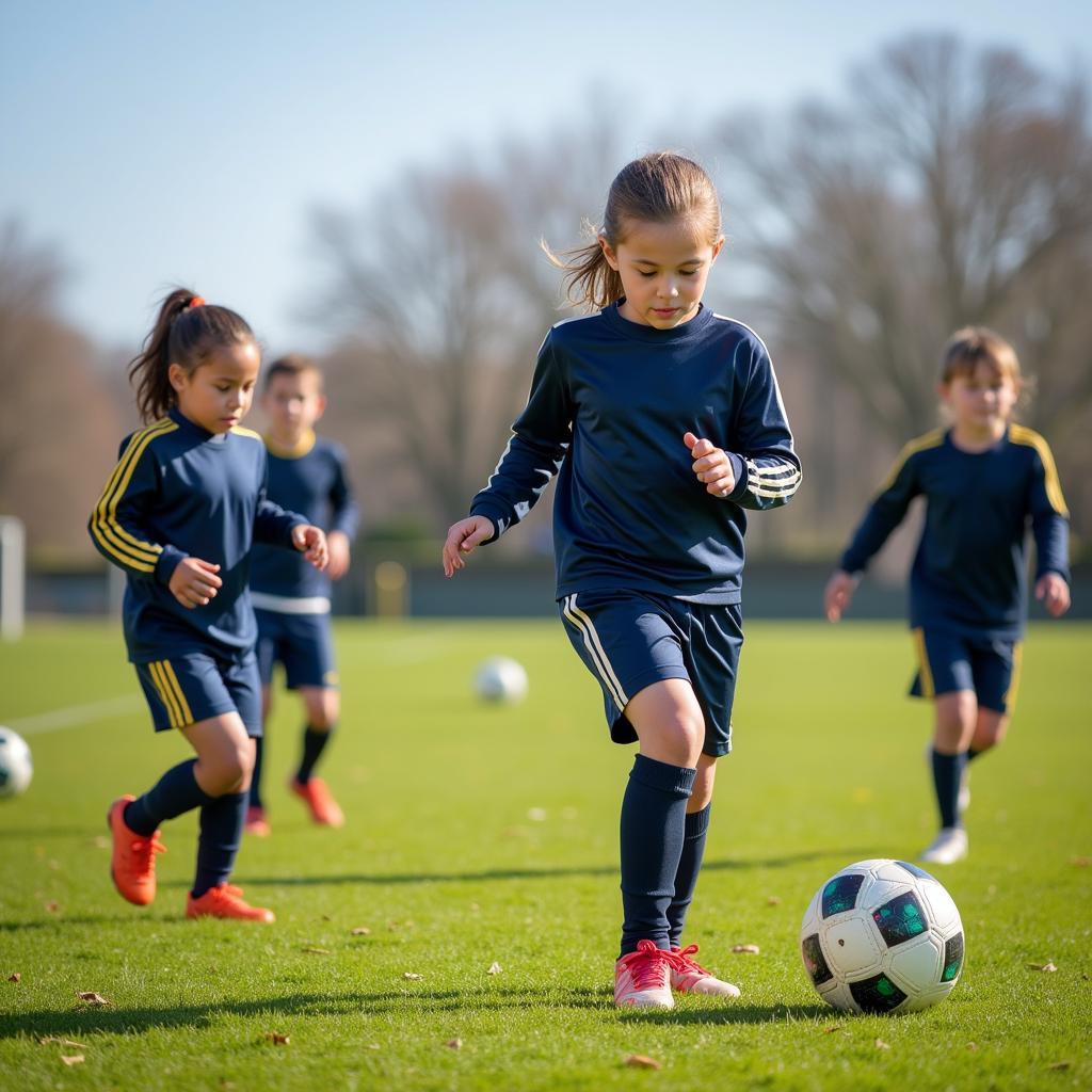 Young athletes training on the football pitch