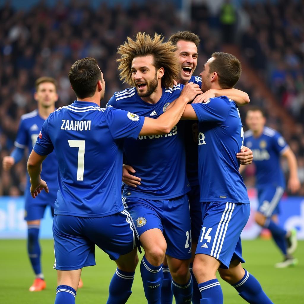 Zlatko Zahovic celebrates a goal with his FC Porto teammates