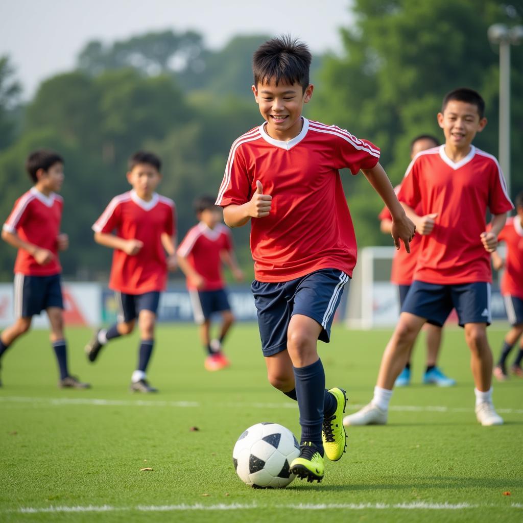 Young Asian football players training, inspired by the stars of 1998