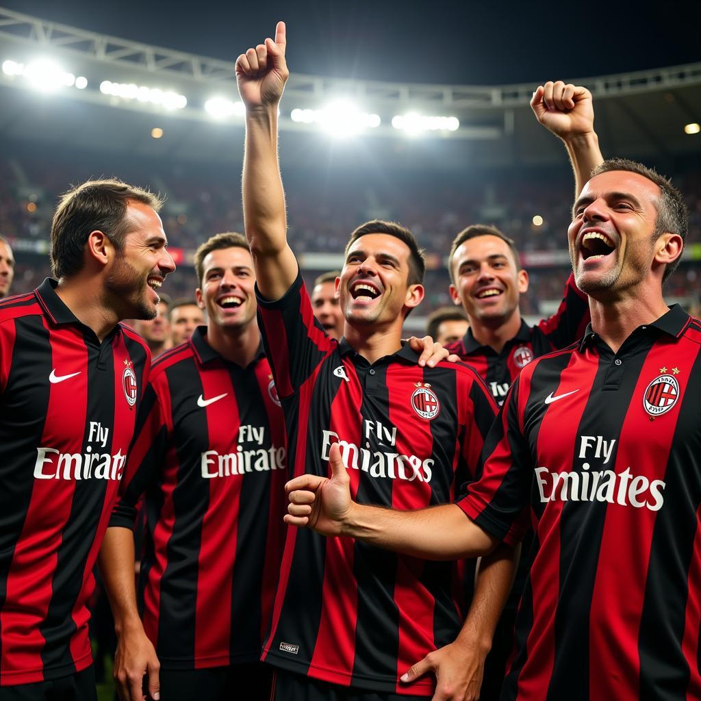 AC Milan Legends Celebrating a Victory with Marco van Basten