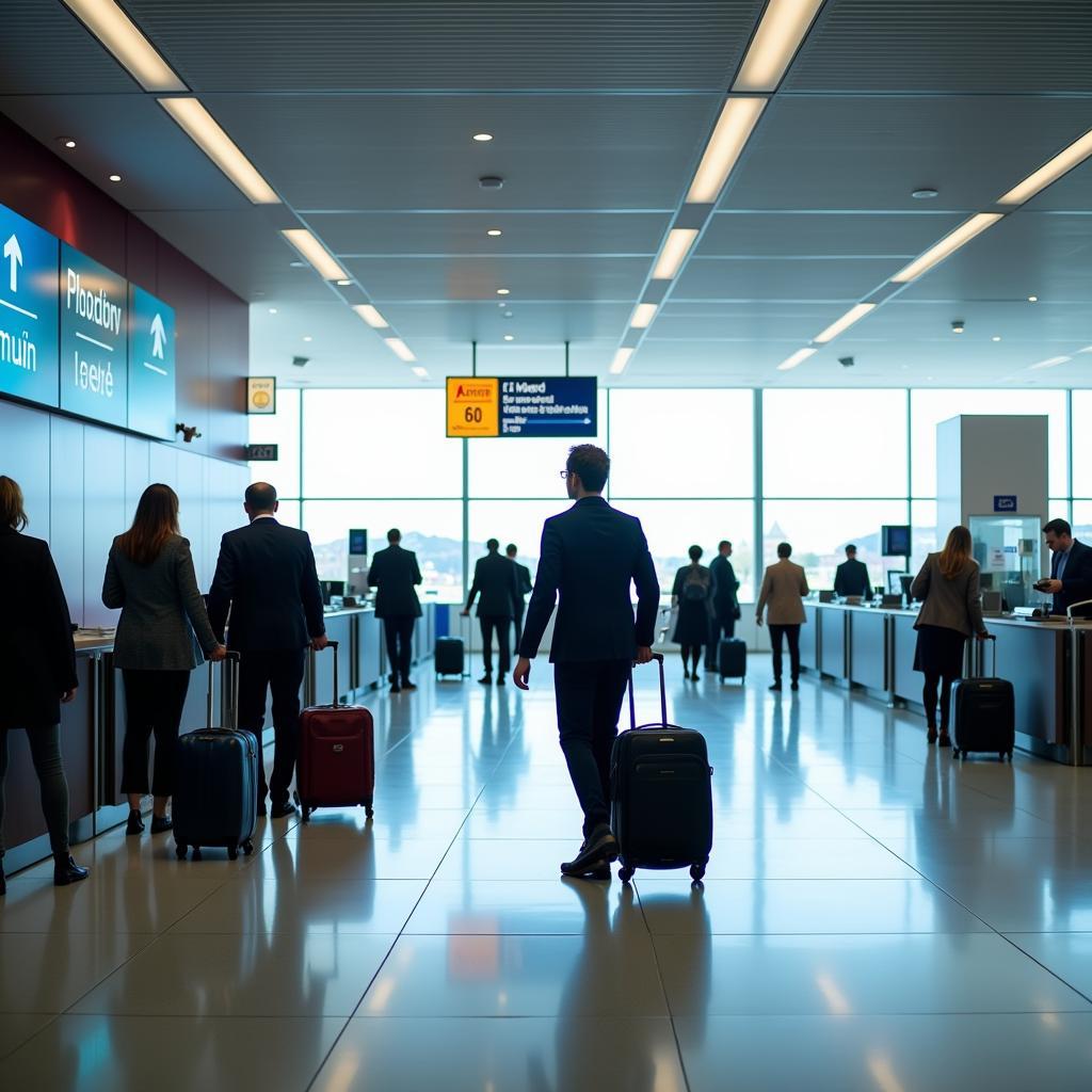 Dropping off luggage at the airport baggage drop