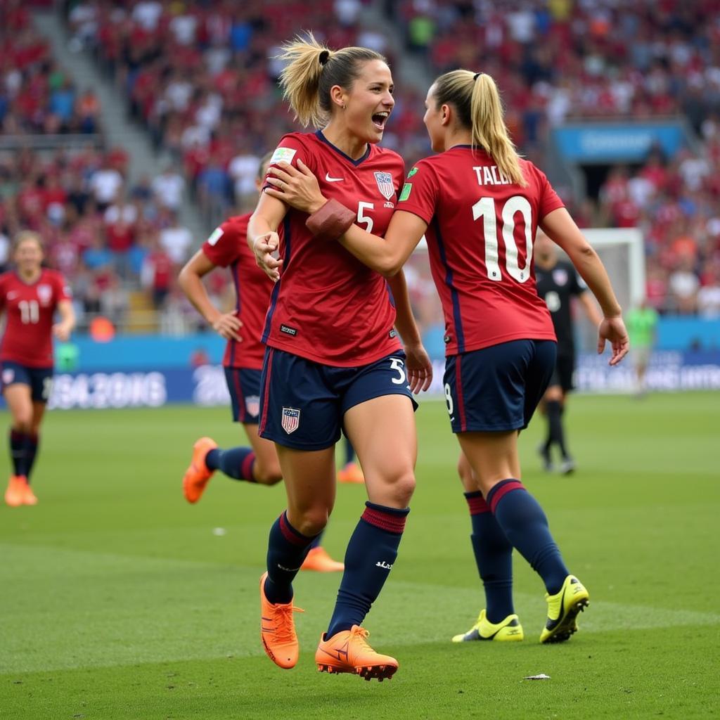 Alex Morgan scores a goal at the 2019 FIFA Women's World Cup.