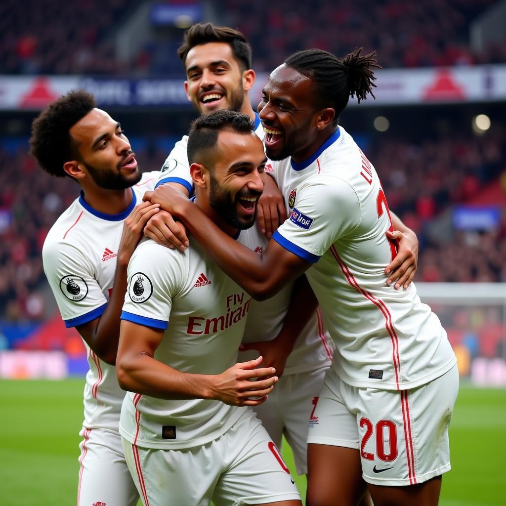 Alexandre Lacazette celebrating a goal for Lyon