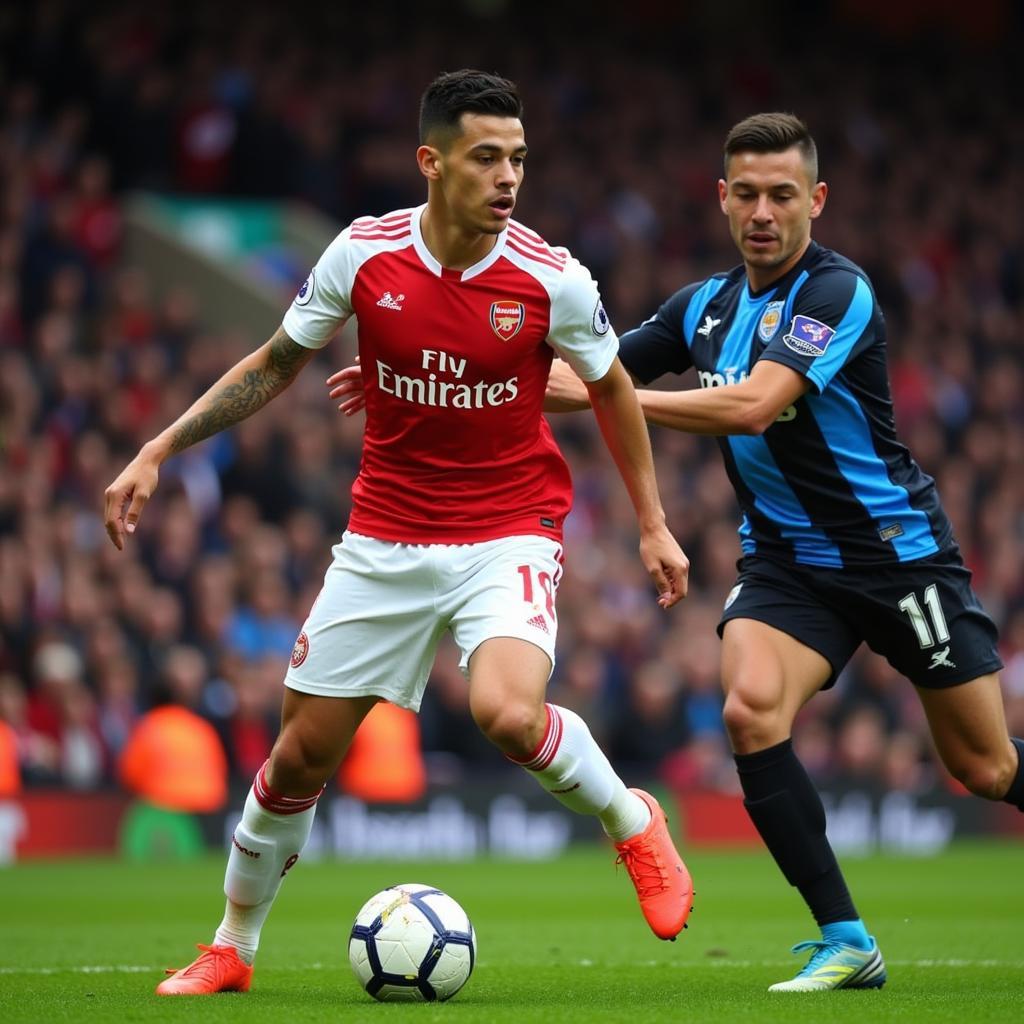 Alexis Sanchez dribbling the ball for Arsenal during the 2017 Premier League season