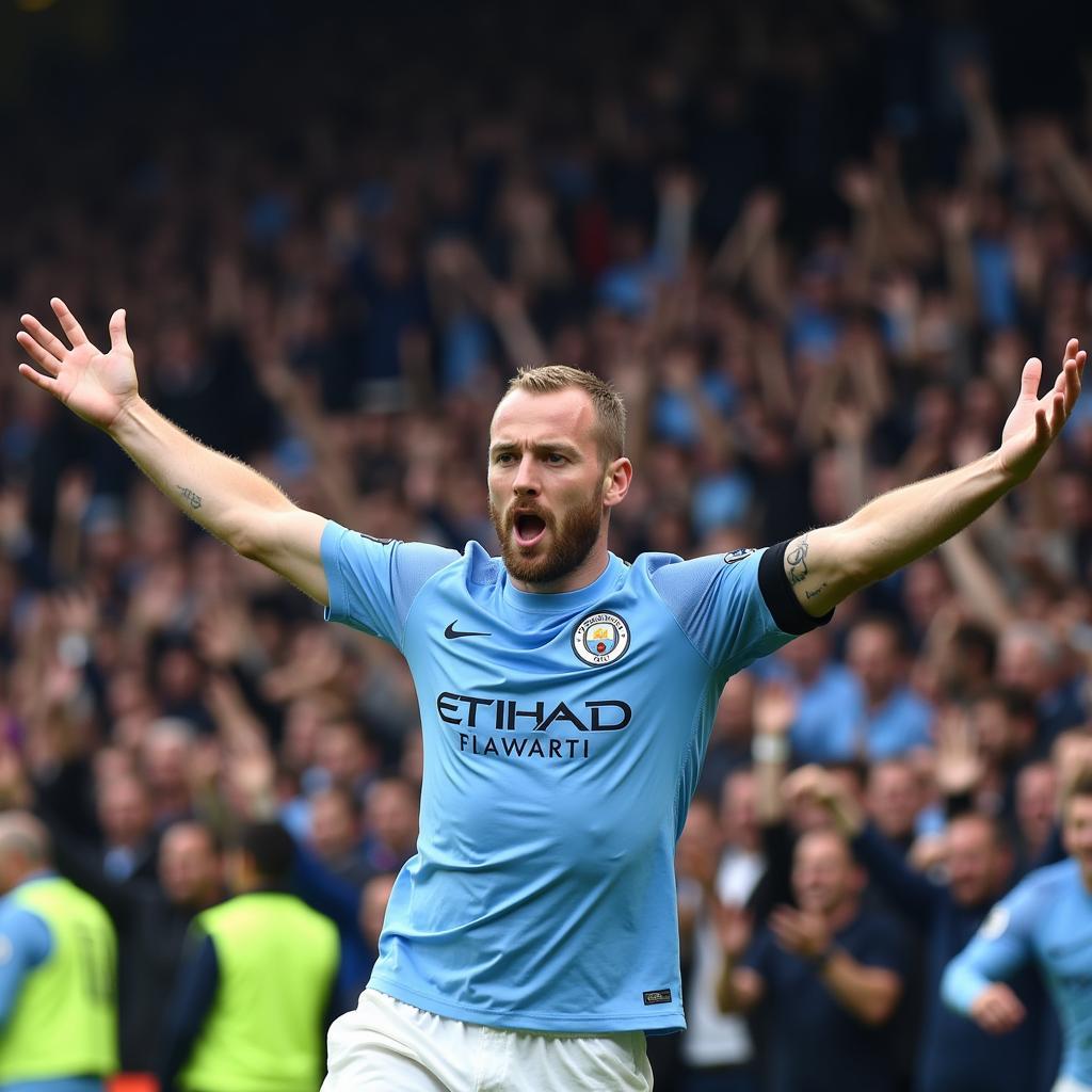 Alf Haaland celebrating a goal after scoring for Man City