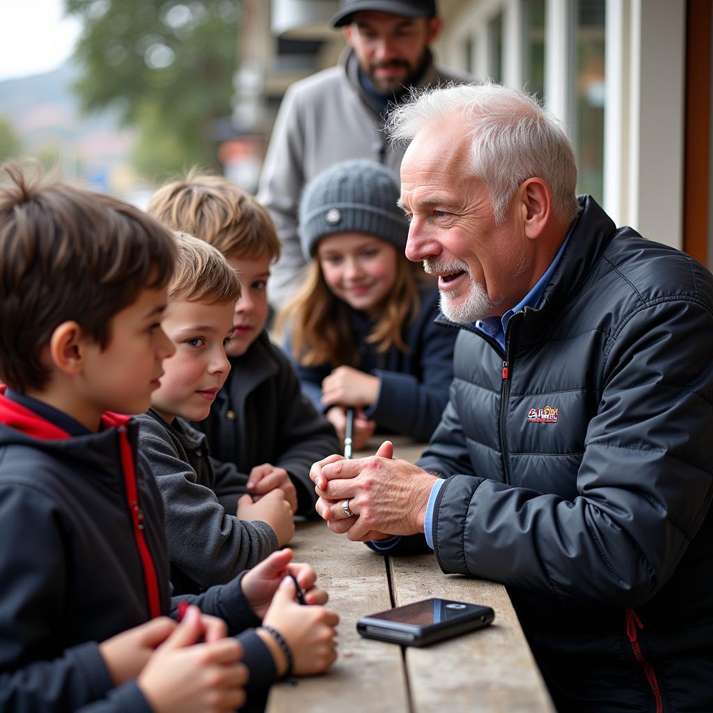 Alf Haaland interacting with young fans