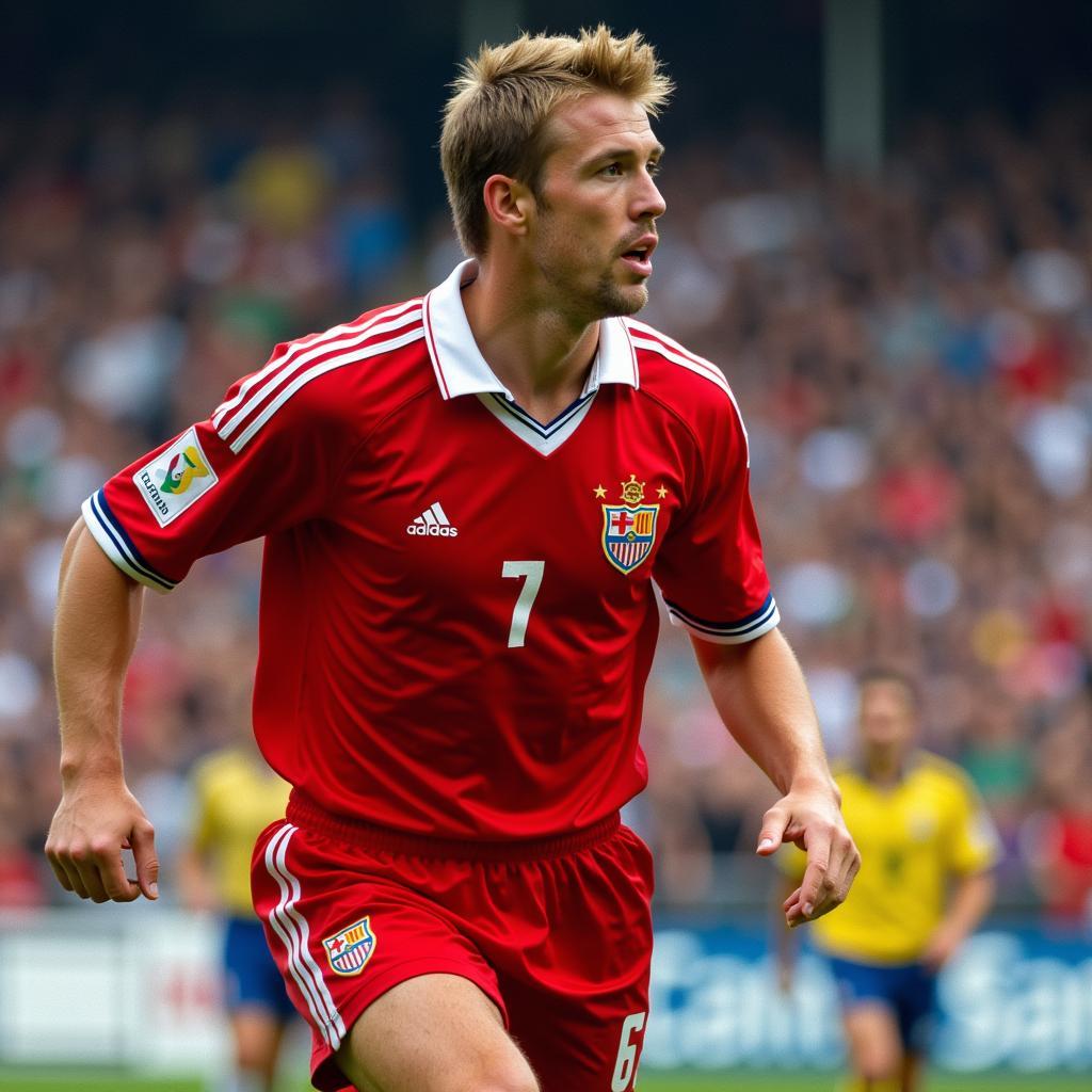 Alf-Inge Haaland representing Norway in an international football match