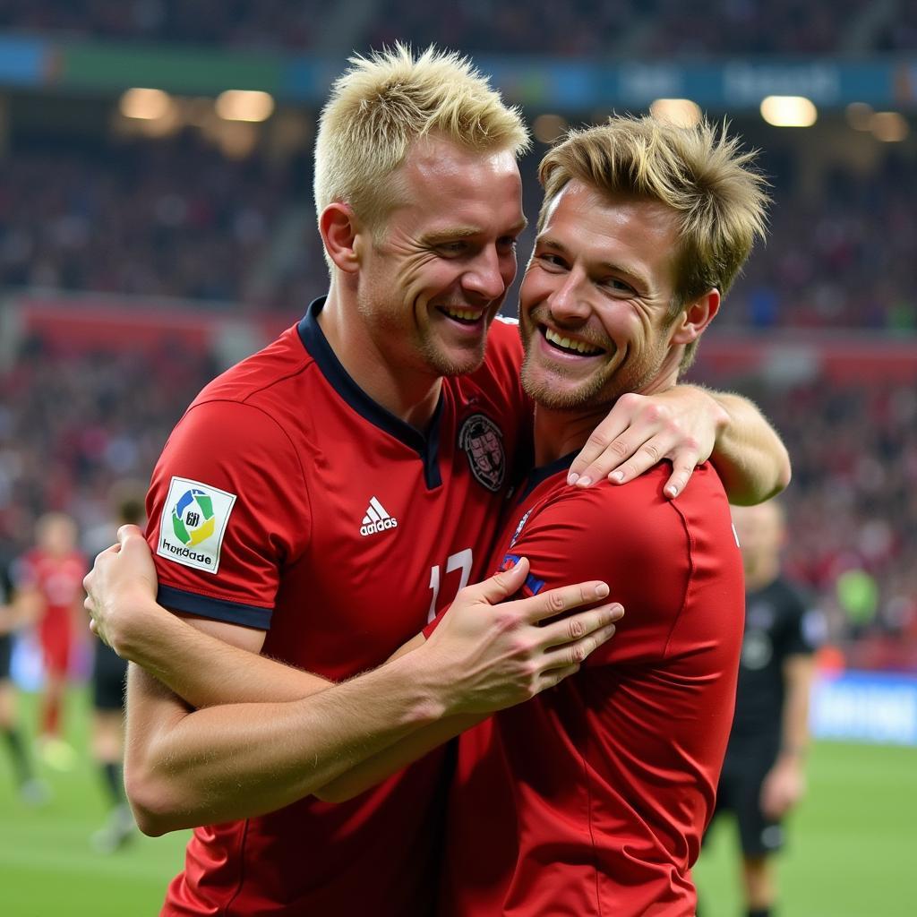 Alfie and Erling Haaland celebrating a goal