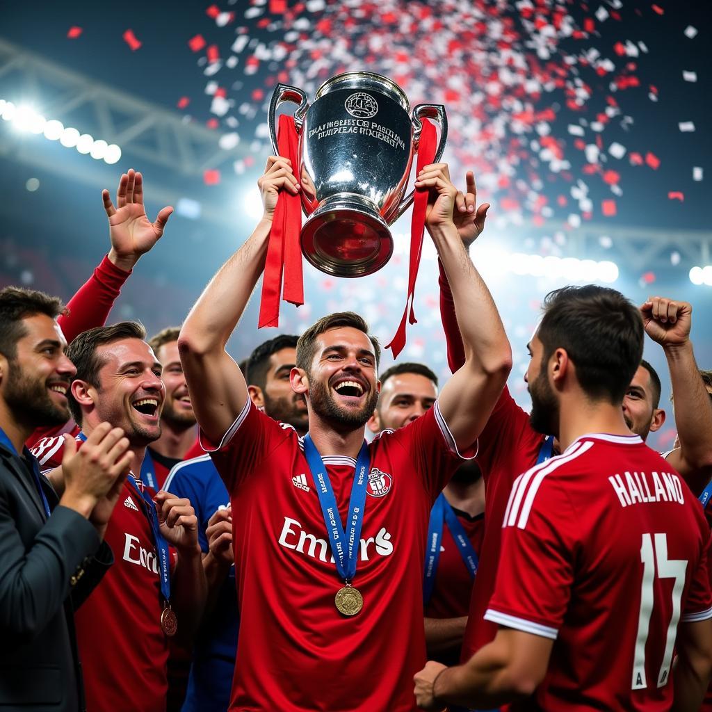 Alfie Haaland lifting the Champions League trophy