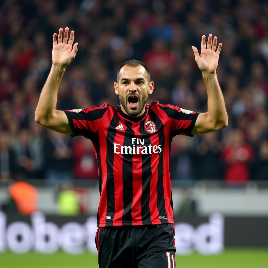 Andriy Shevchenko in his AC Milan jersey celebrating a goal.