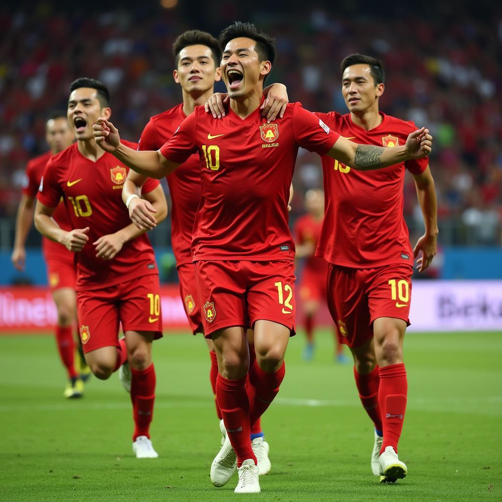 Anh Duc celebrating a goal for Vietnam