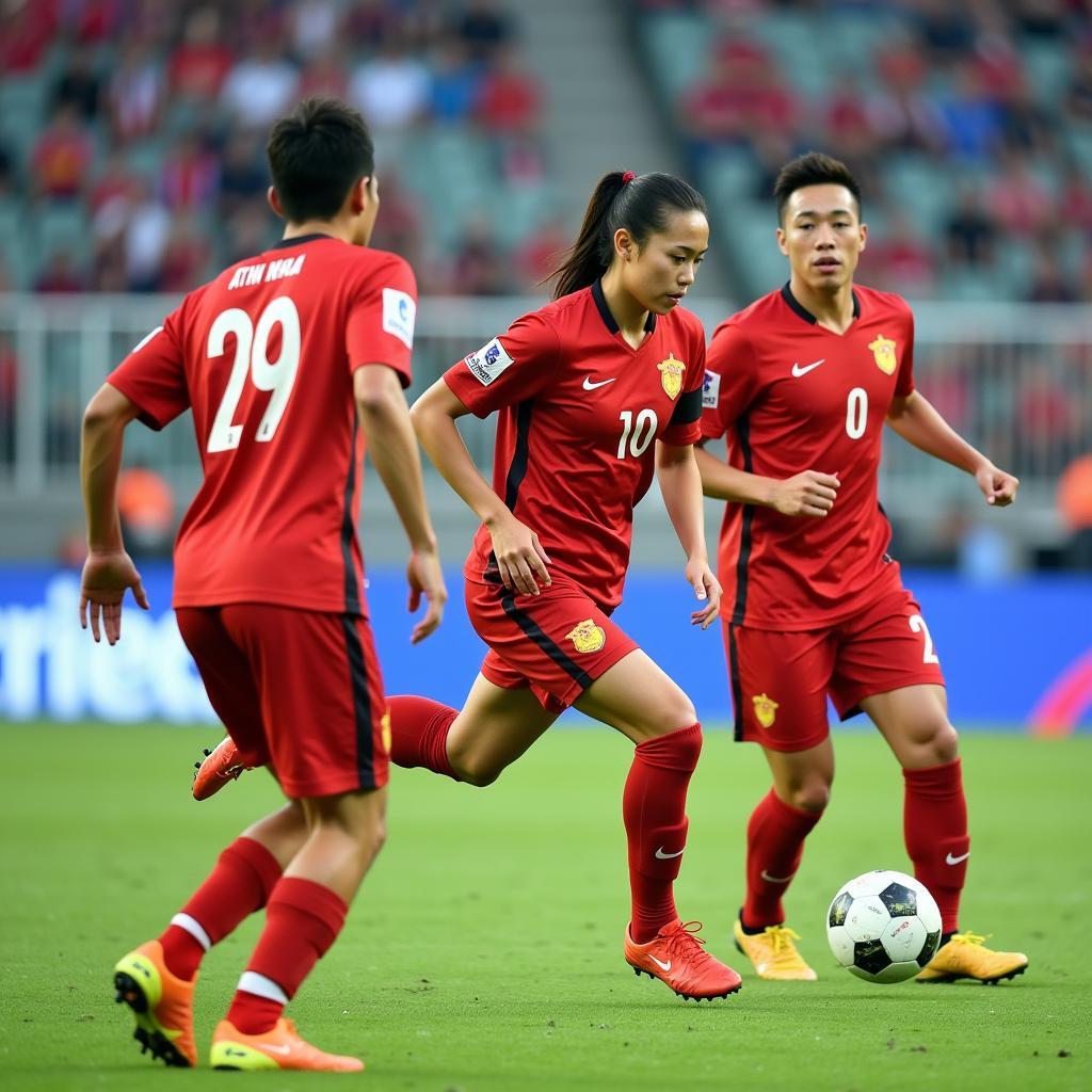 Anh Khoa players showcasing their skills on the field during a Vietnamese football match