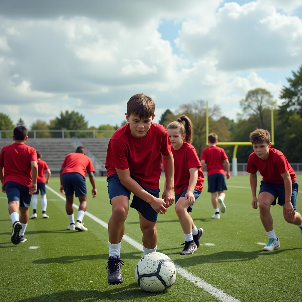 Aspiring Football Players Training Hard