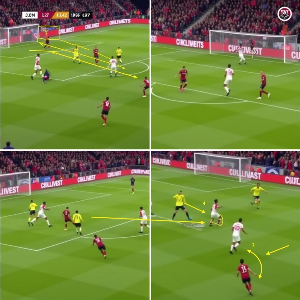 Aubameyang demonstrating tactical awareness and positioning