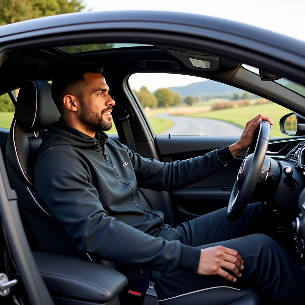 Footballer driving an Audi