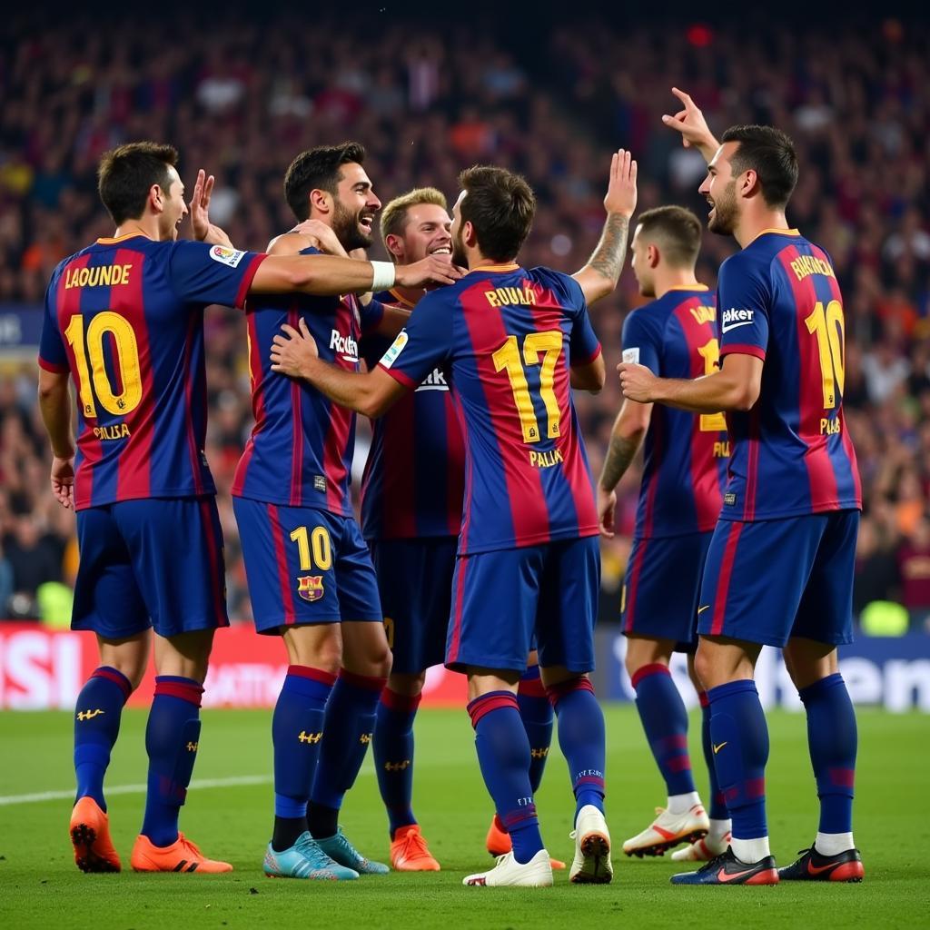 Barca players celebrating a goal during the GR season