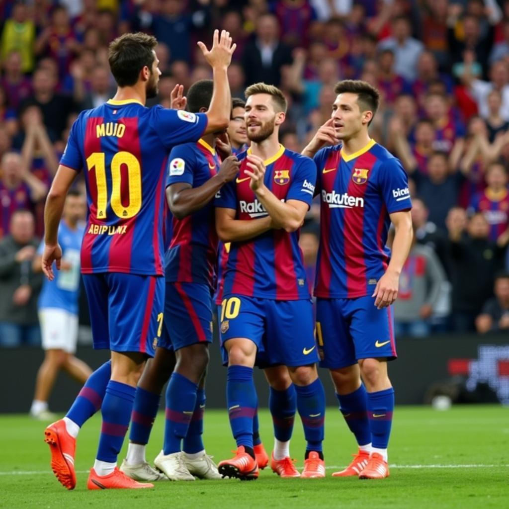 Barcelona Players Celebrating with Fans