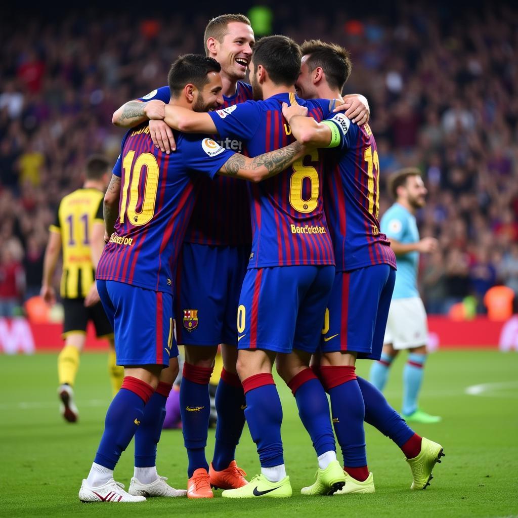 Barcelona Team Celebrating a Win in 2019-2020