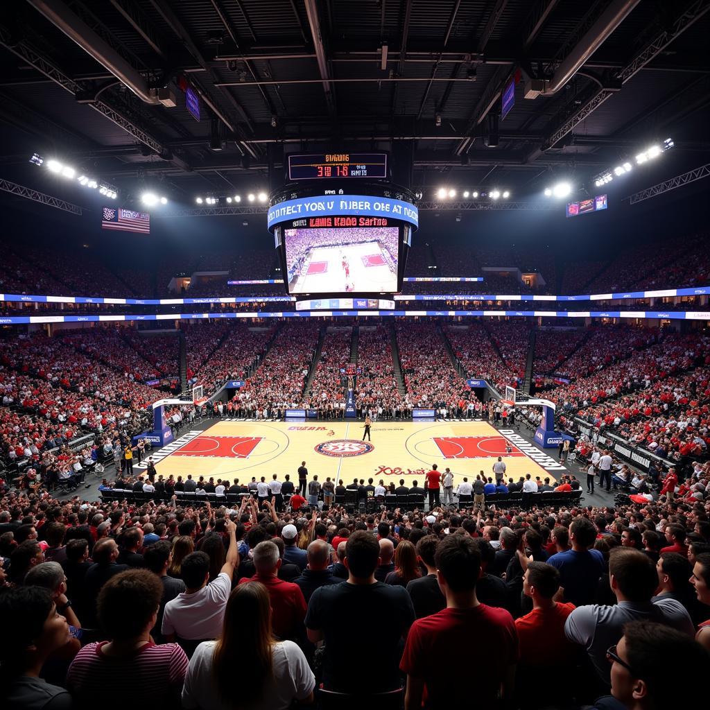 Packed Basketball Arena with Cheering Fans