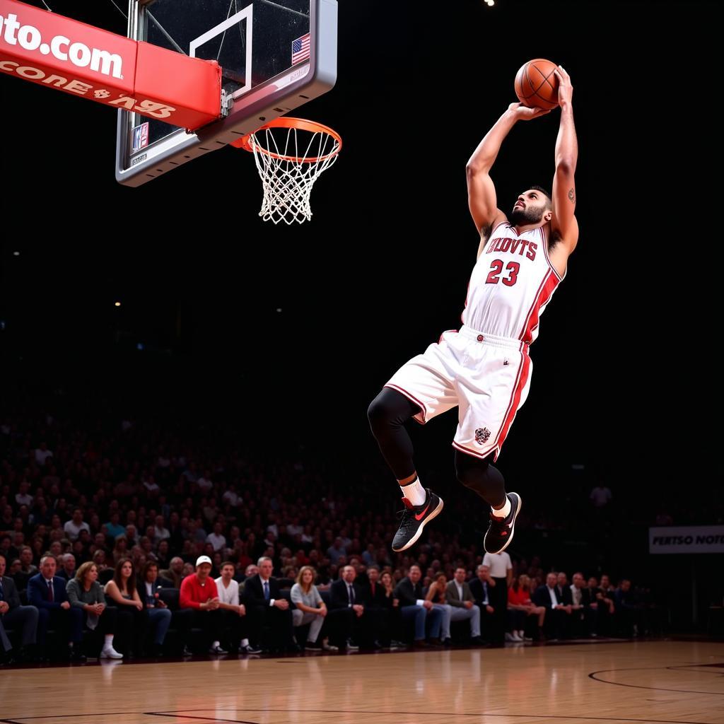 Basketball Player Mid-Air Dunk