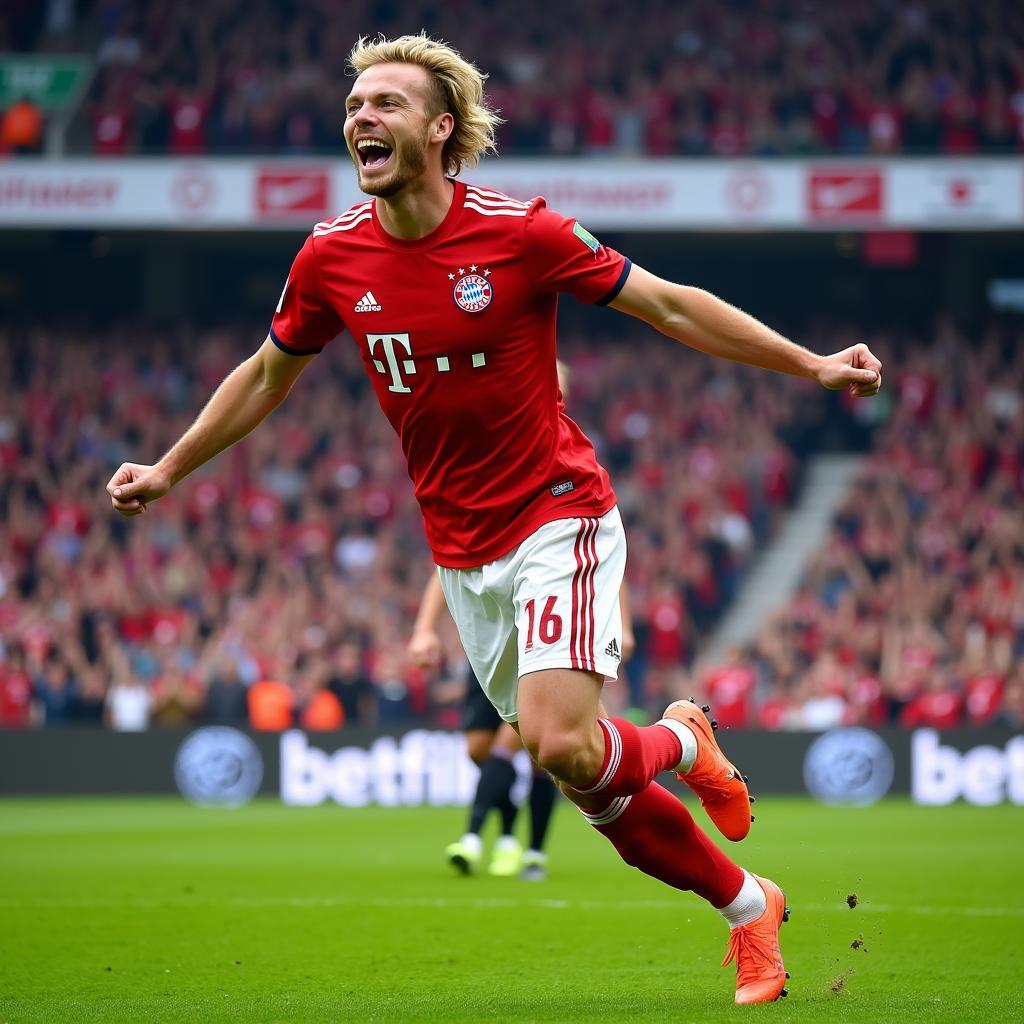 Haaland Celebrates a Goal in a Bayern Munich Jersey