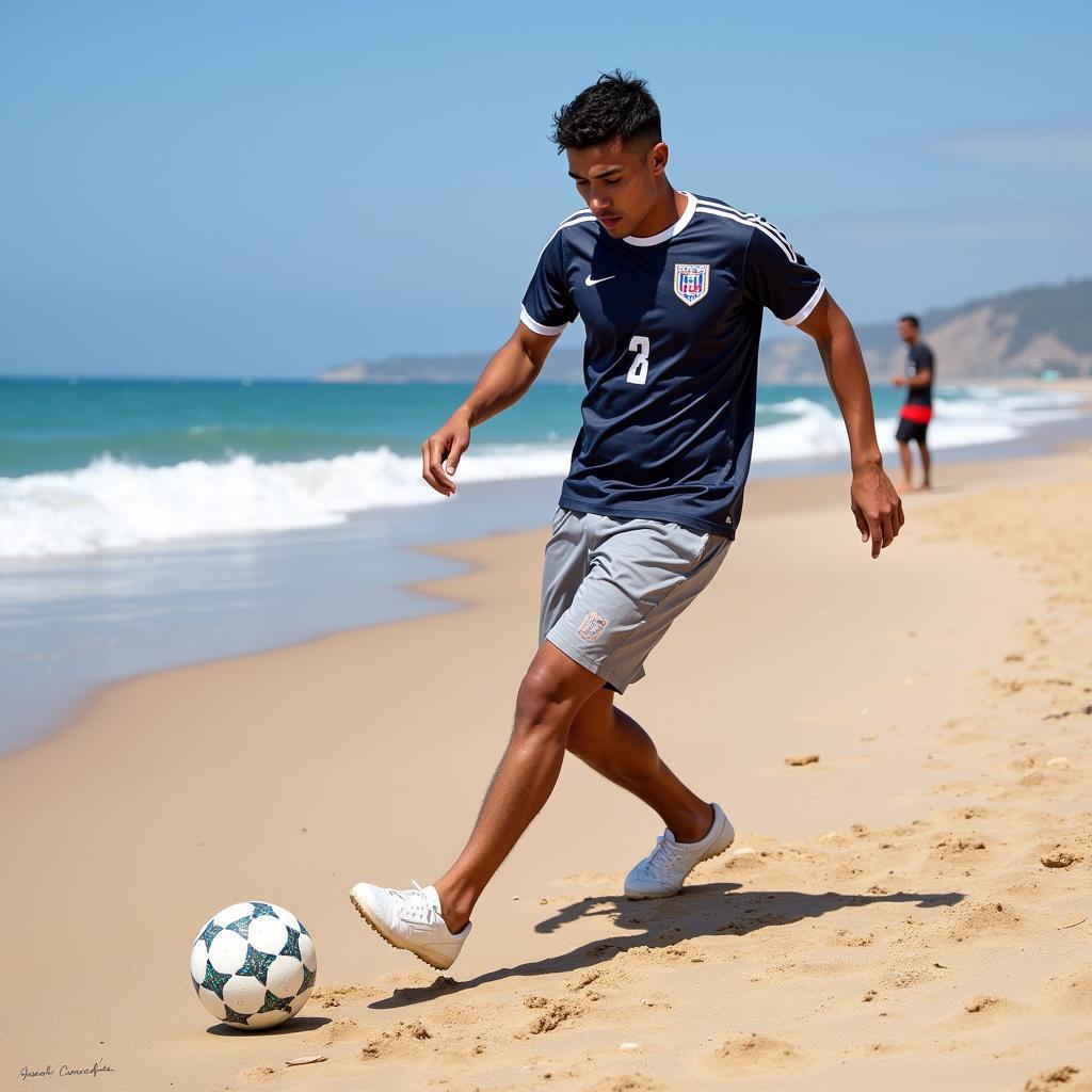 Beach Soccer Player Practicing Drills on the Sand