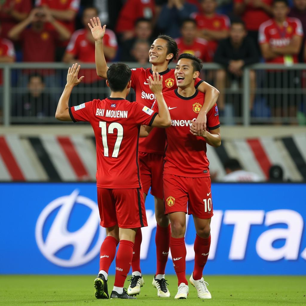 Becamex Binh Duong players celebrating a goal in 2017