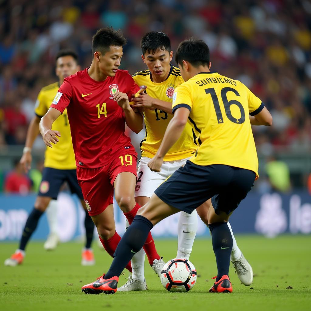 Top Vietnamese football players competing for the ball