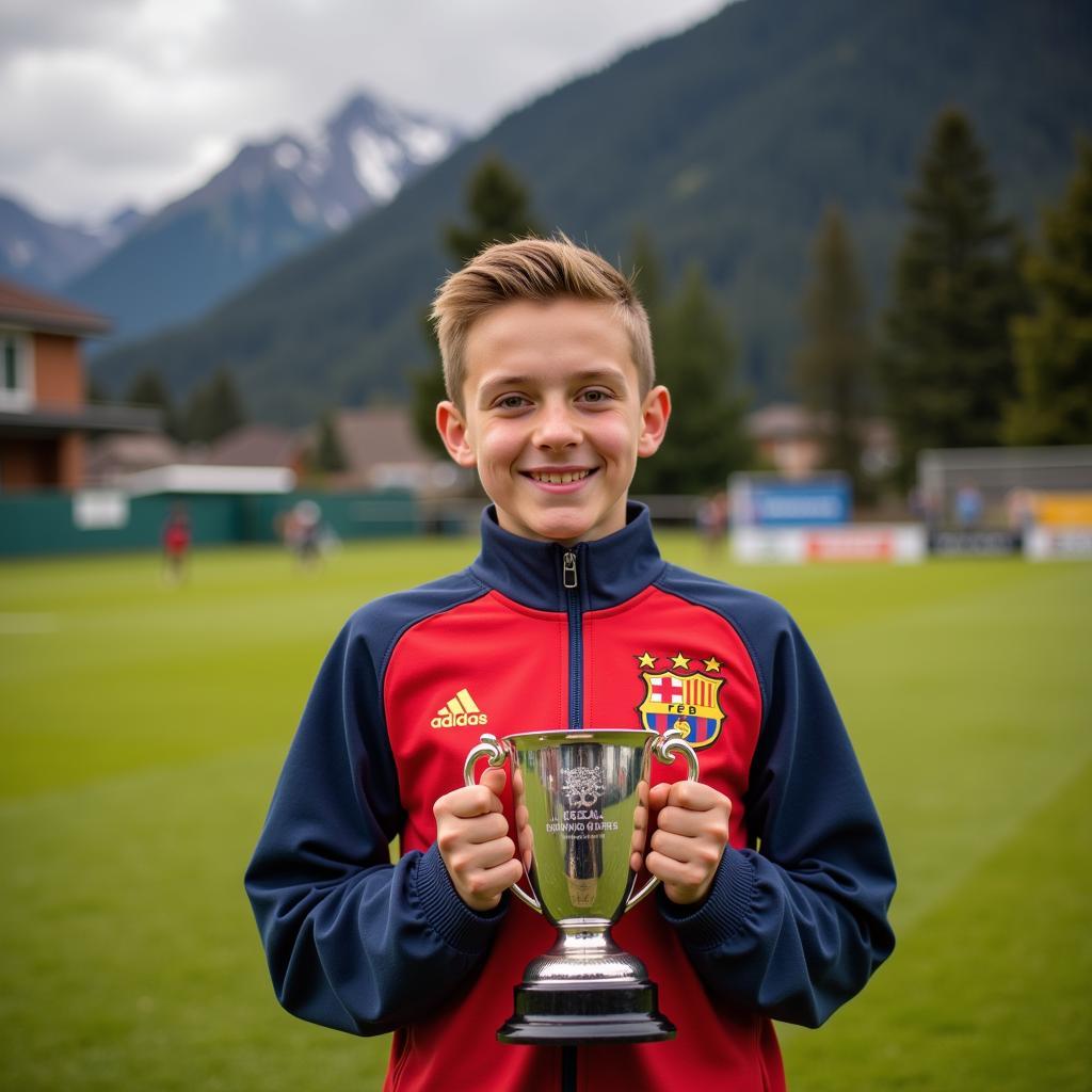 Best Young Male Footballer Receiving an Award