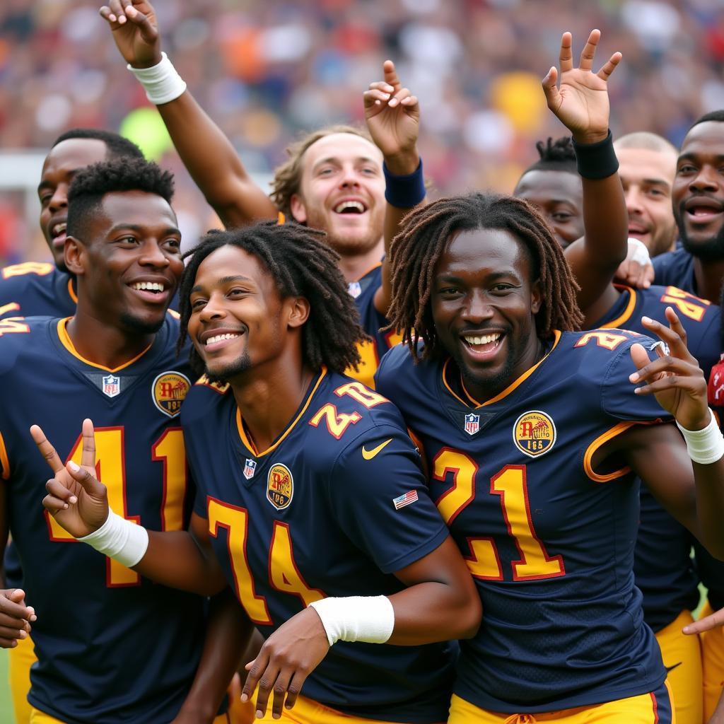 Black Football Players Celebrating a Victory