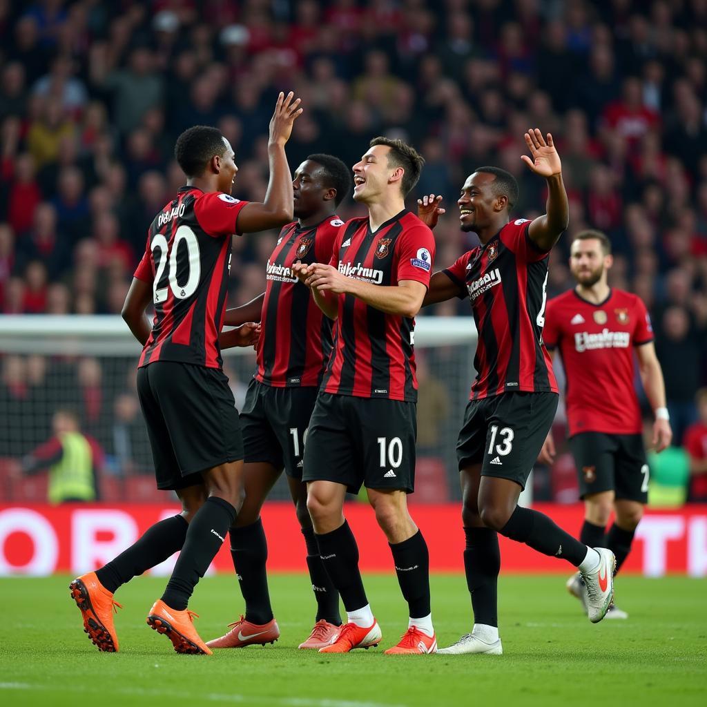 Black Players Celebrating a Goal in the Premier League