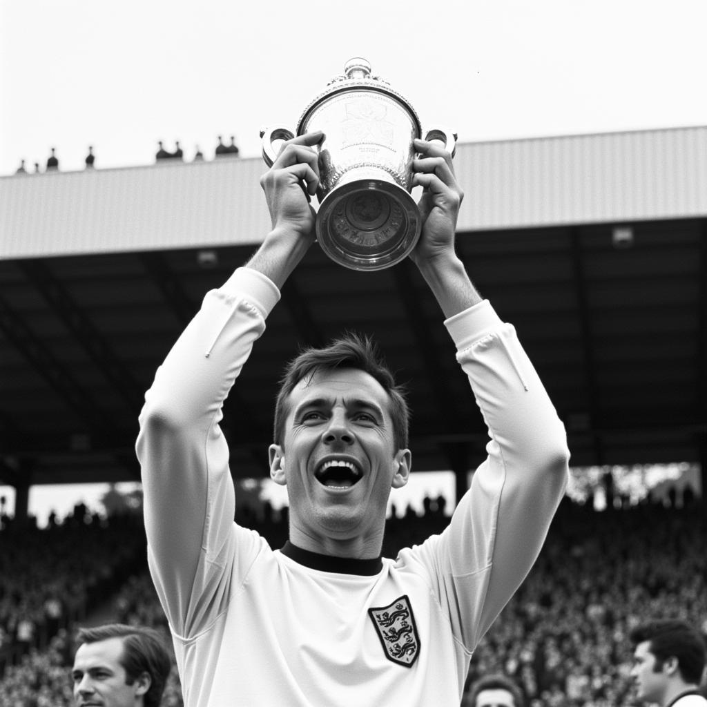 Bobby Moore lifts the World Cup trophy in 1966.