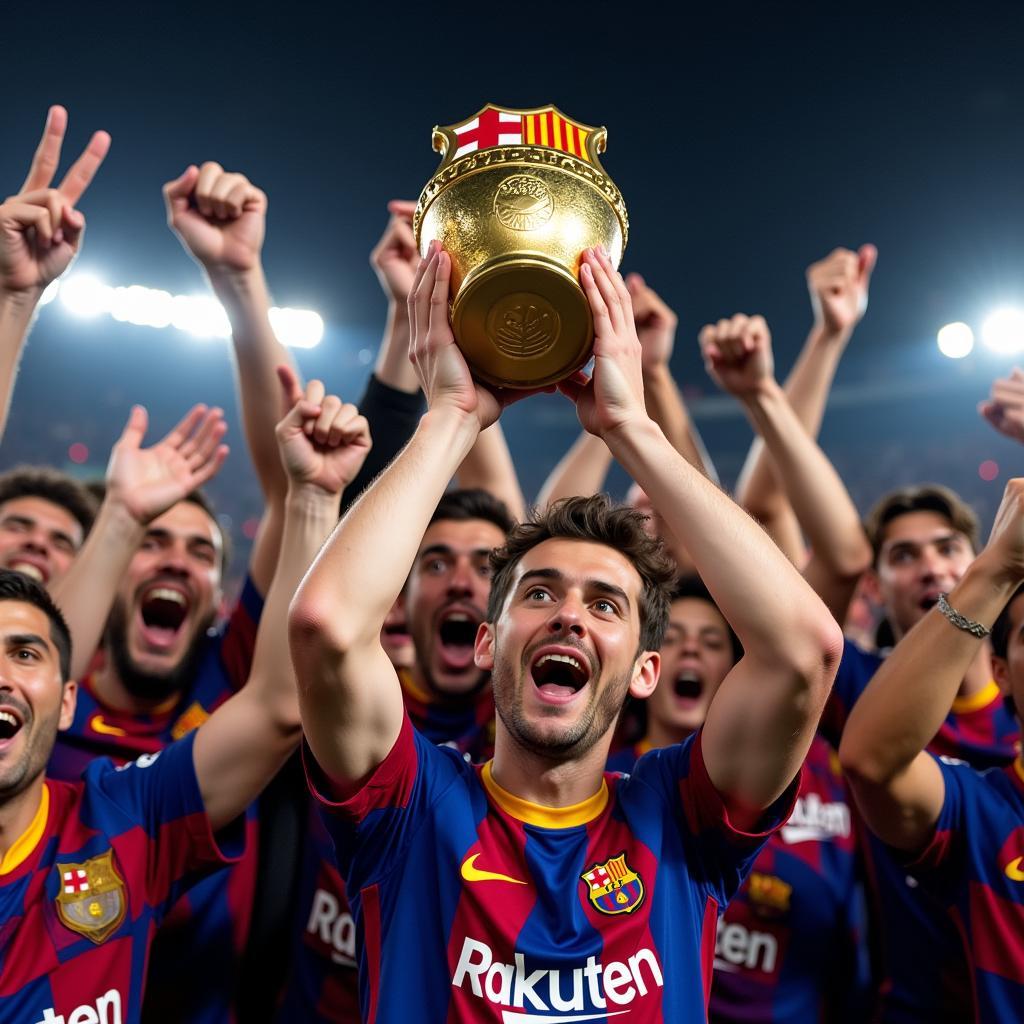 Sergio Busquets lifting a trophy with Barcelona