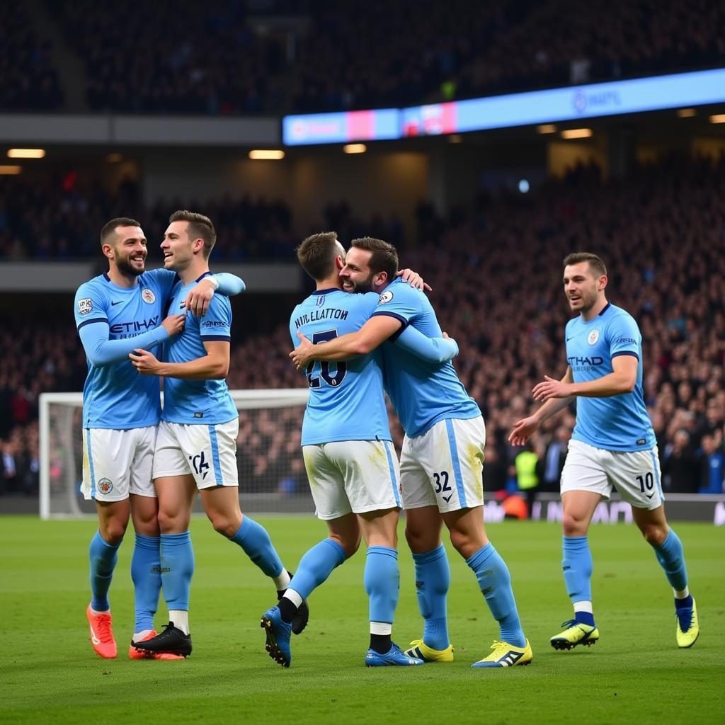 Cardiff City players celebrate a crucial goal