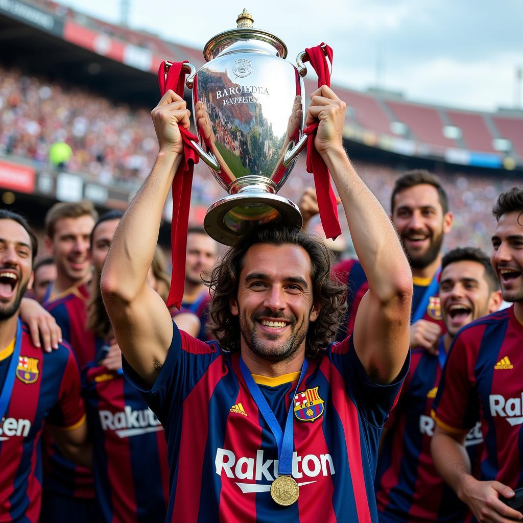 Carles Puyol Lifting the Champions League Trophy