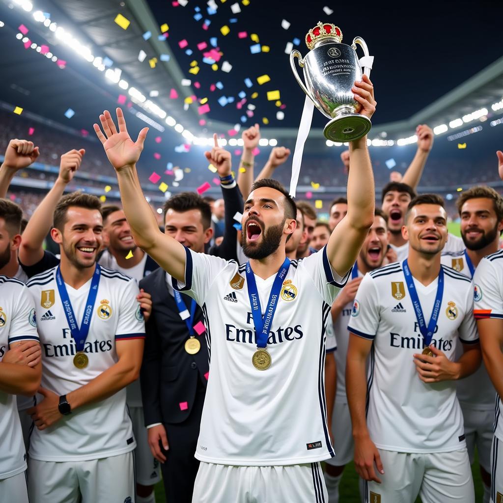 Carvajal celebrating a Champions League victory