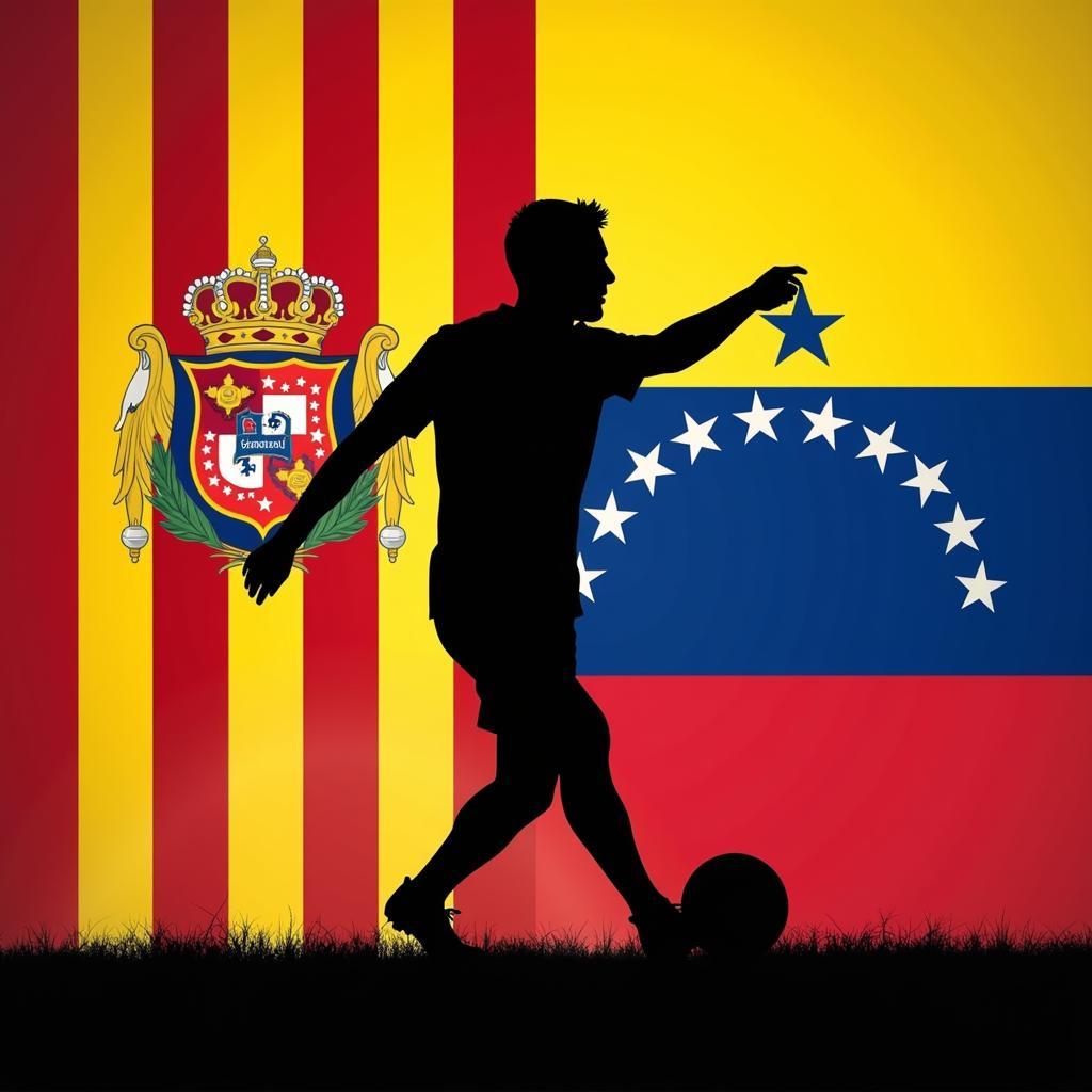 Catalonia and Venezuela Flags and Player Silhouette