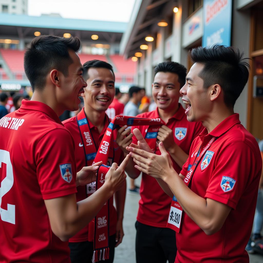 Dong Thap Football Fans Discussing Predictions