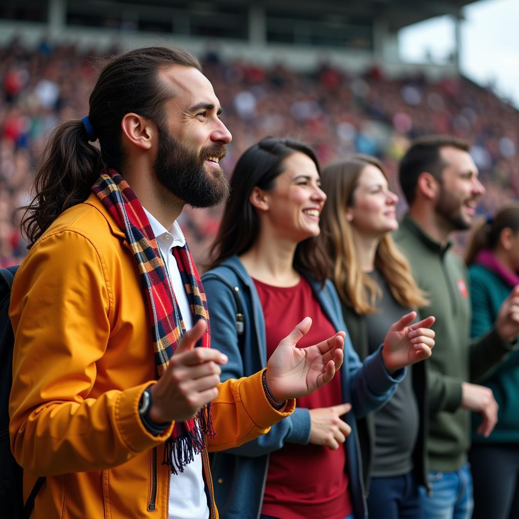 Image of diverse fans celebrating a football goal