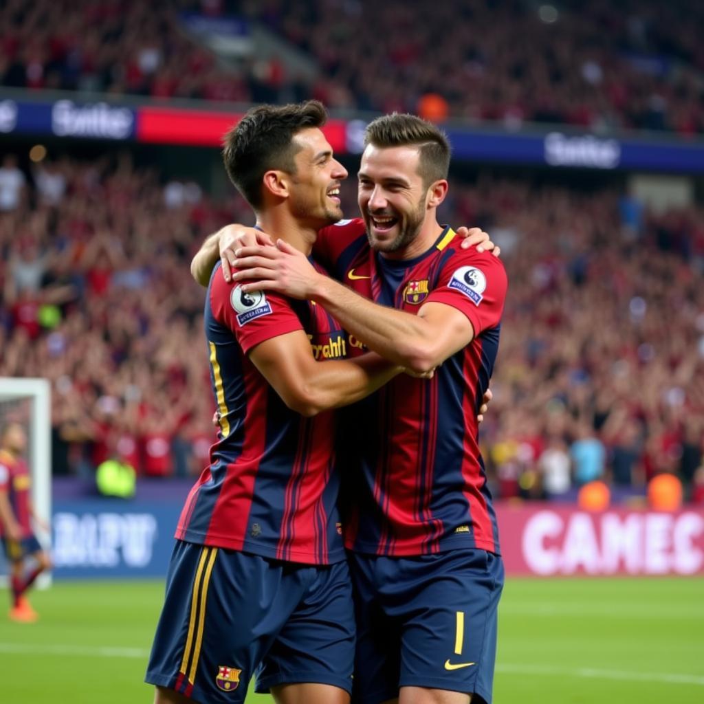 Football players celebrating a goal