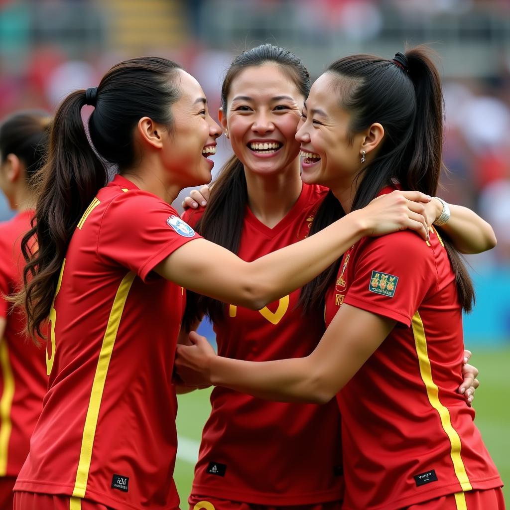 Vietnamese women’s football team celebrates a hard-fought victory