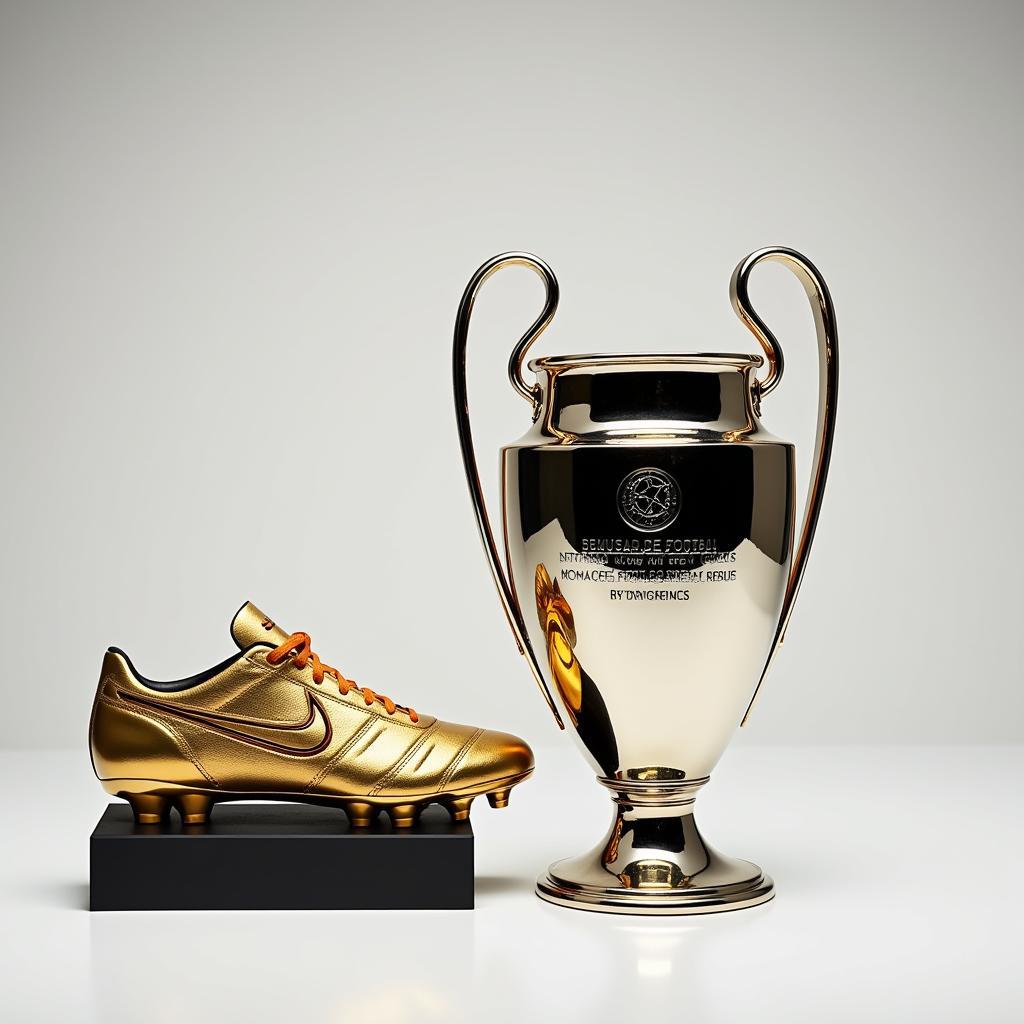 The Champions League trophy alongside a golden boot symbolizing the top scorer.