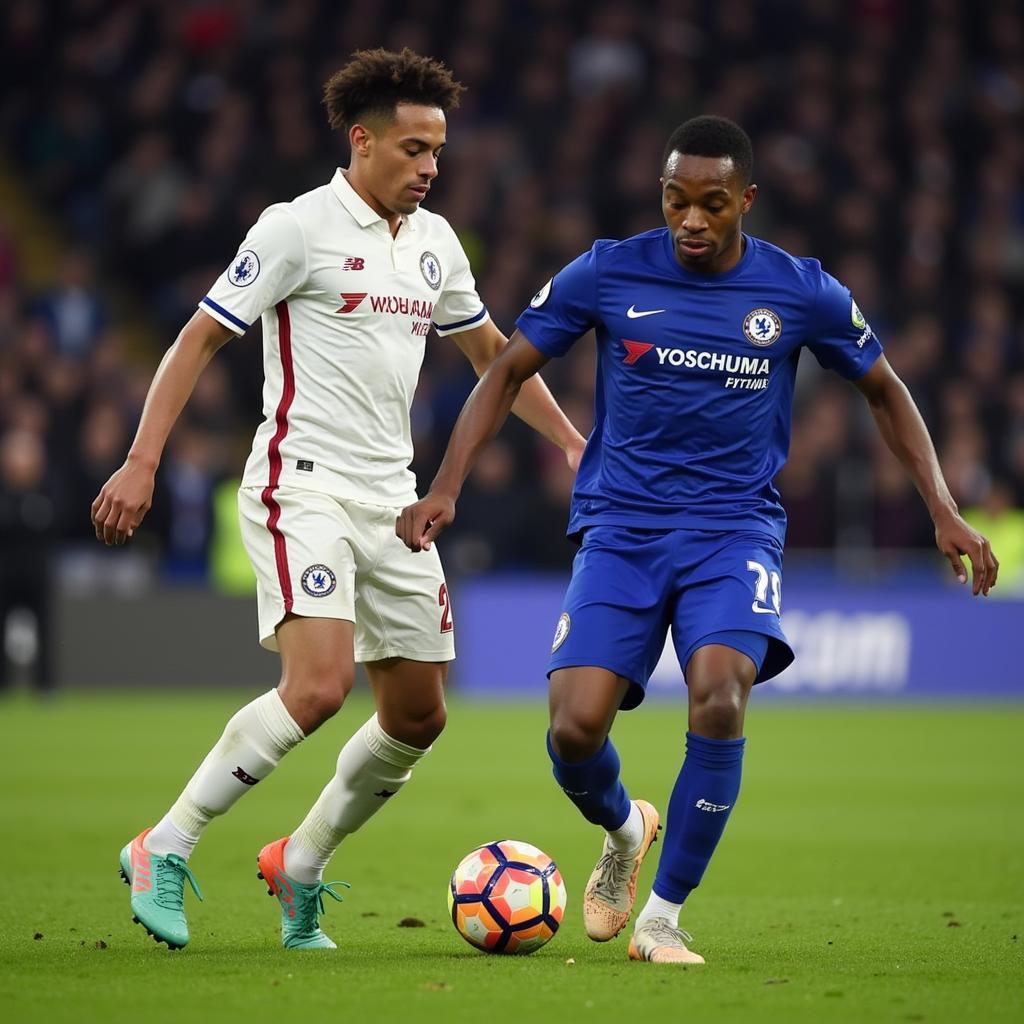 Chelsea forwards Kai Havertz and Raheem Sterling in action.