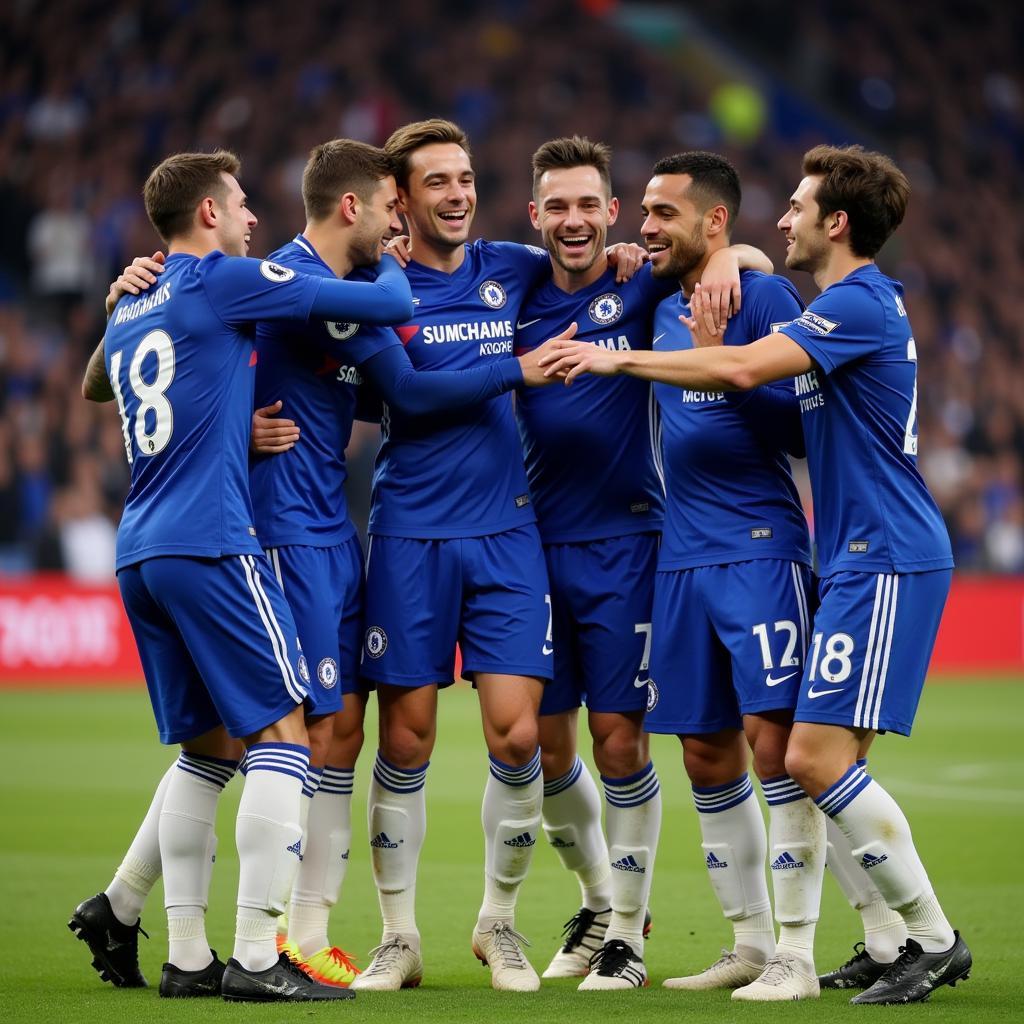 Chelsea Squad Celebrating a Goal