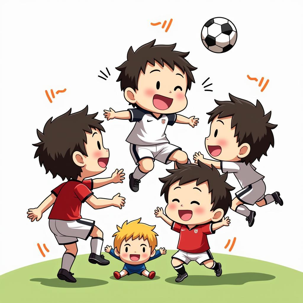 Chibi football players celebrating a victory