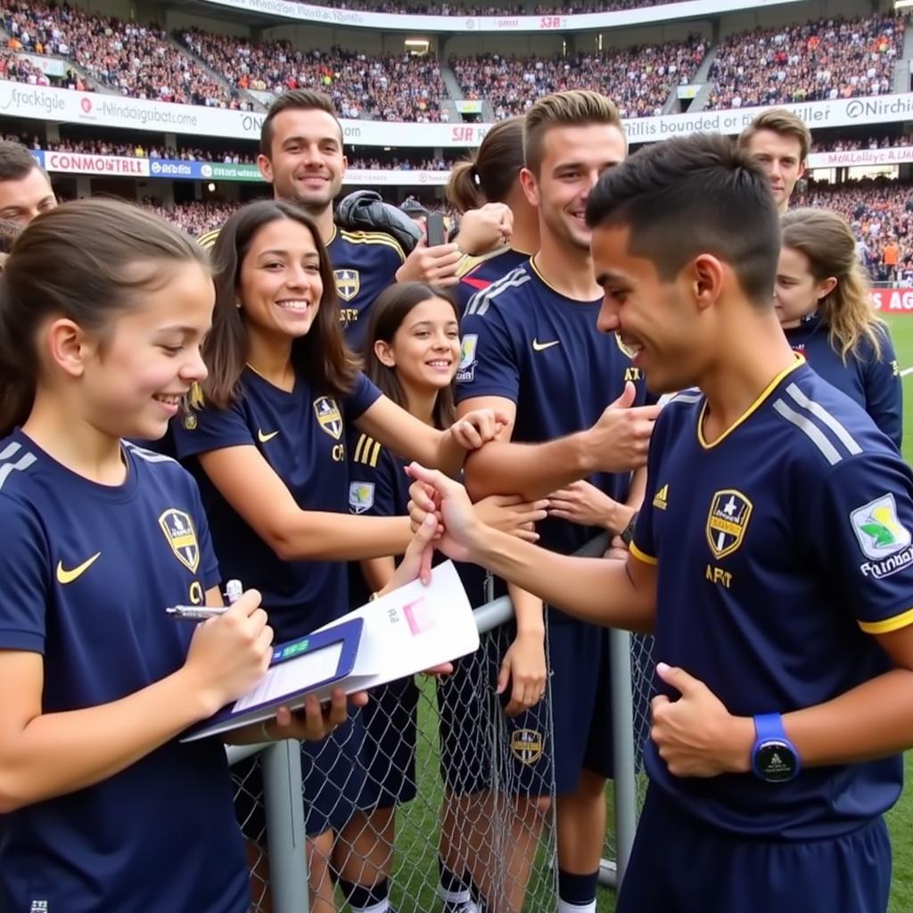 Chicharito interacts with fans in an LA Galaxy jersey