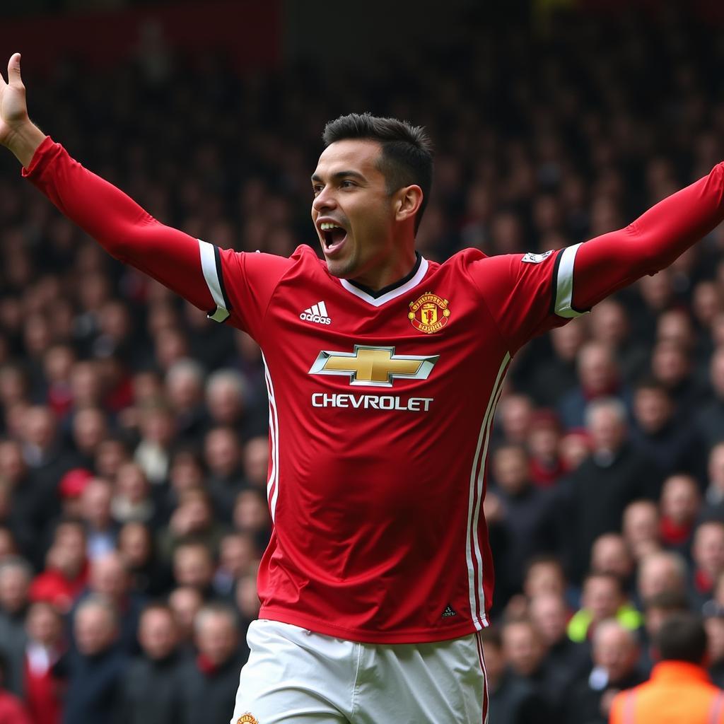 Chicharito celebrating a goal for Manchester United