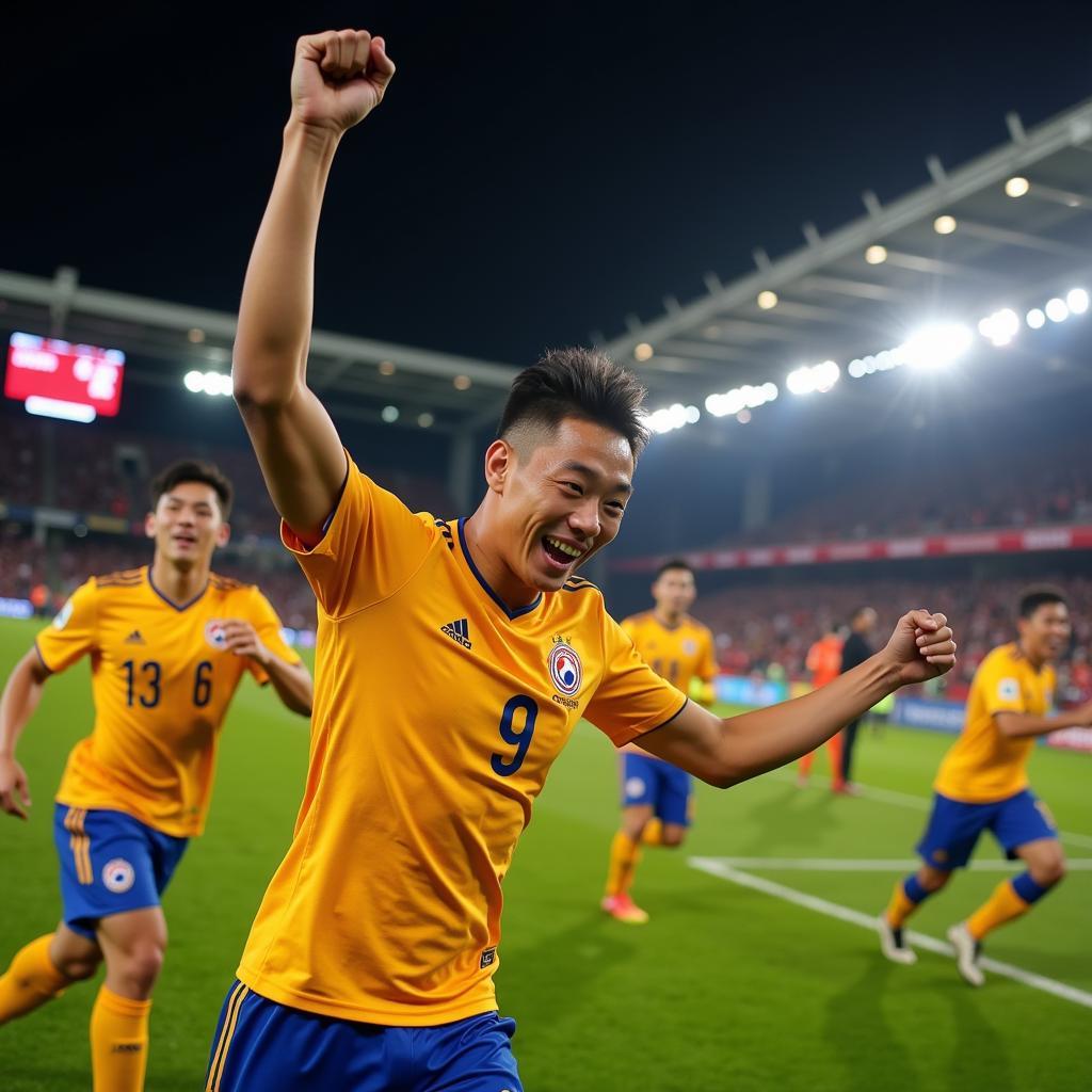 Chin Su Celebrates a Goal for South Korea