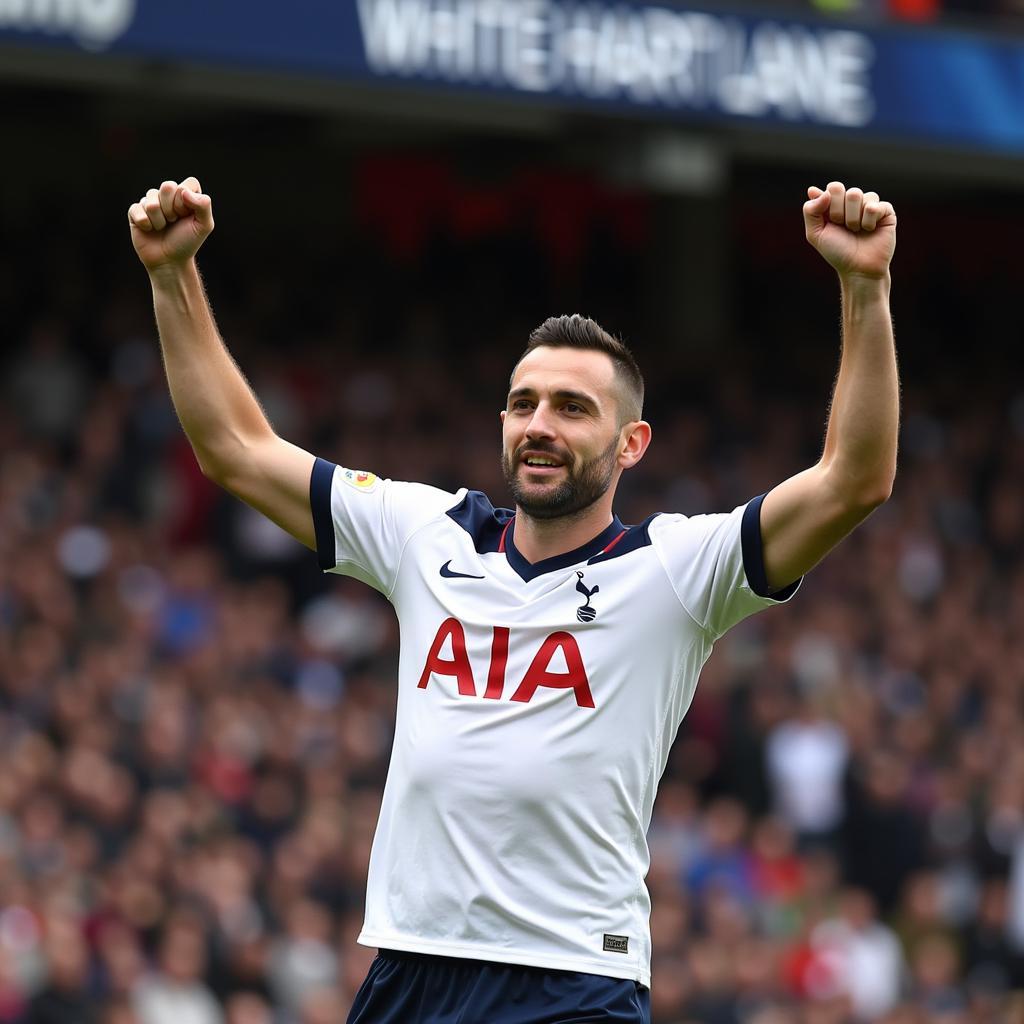 Clint Dempsey celebrates a goal for Tottenham Hotspur