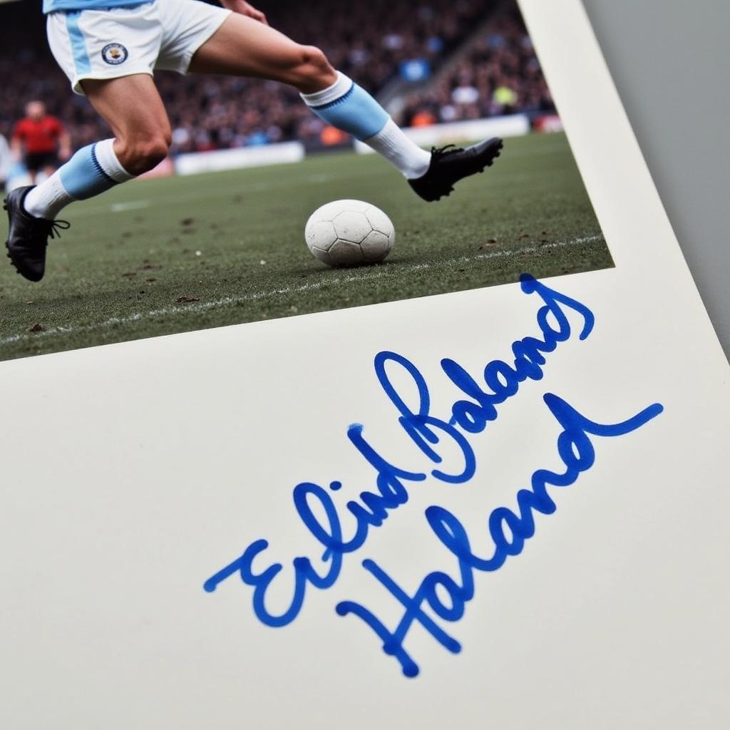 Close-up of signed Erling Haaland photo